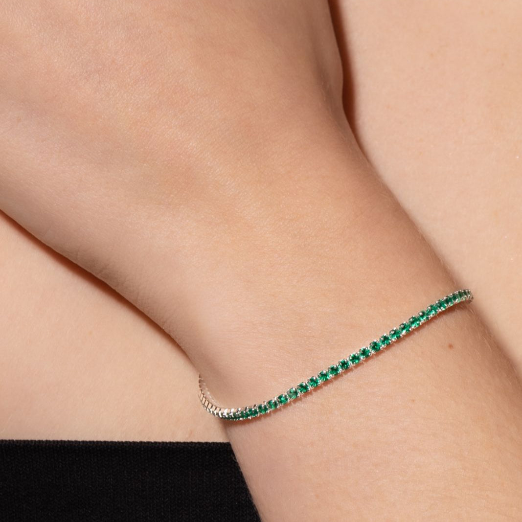 Pulsera de Plata Tennis Circon Verde Unisex